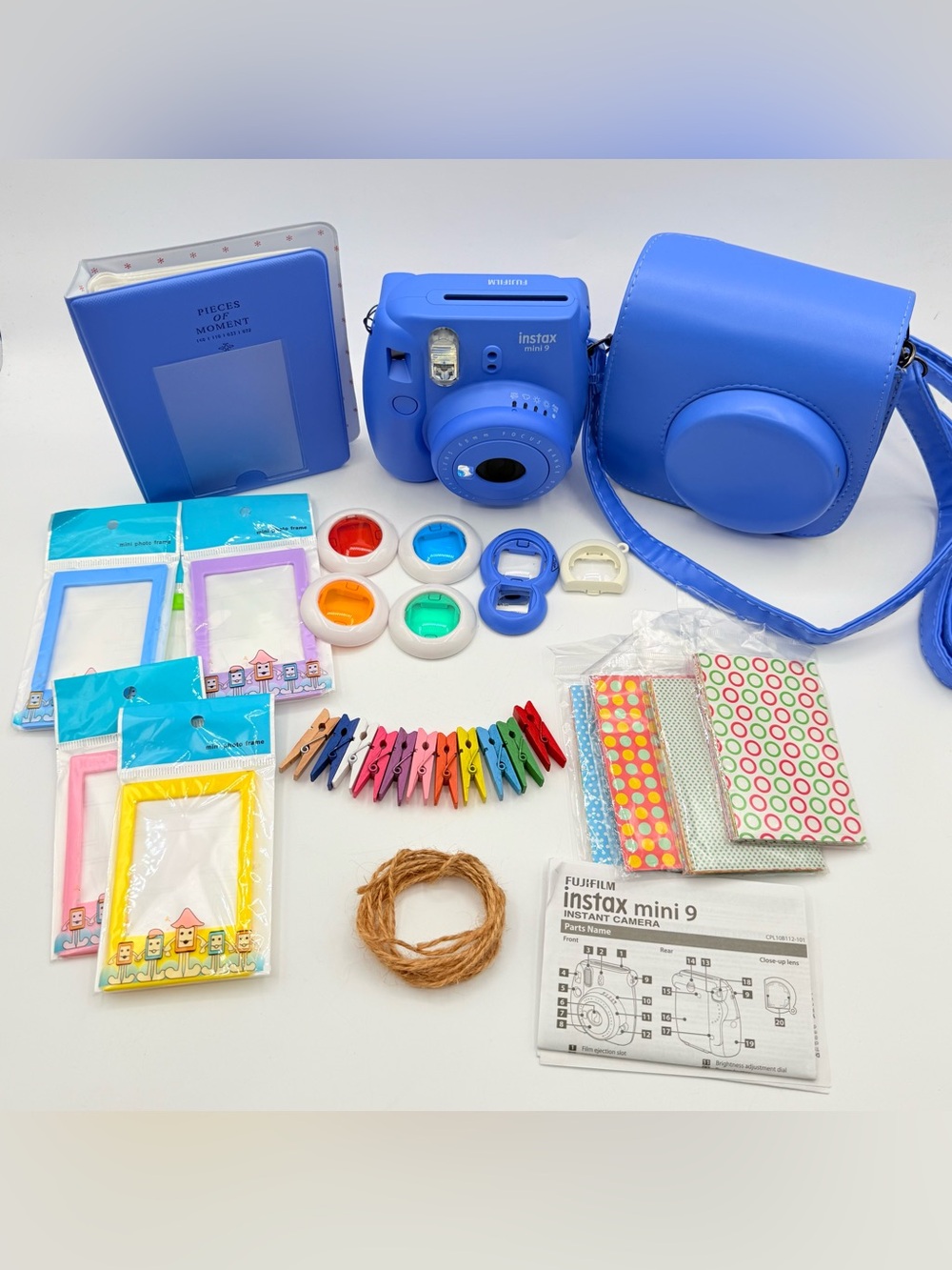 Fujifilm Instax Mini 9 Blue Instant Camera Bundle Case Filters Accessories.READ